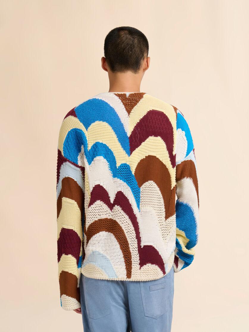 Stutterheim X Marni Burgundy And Blue Cotton Crochet-effect Cardigan