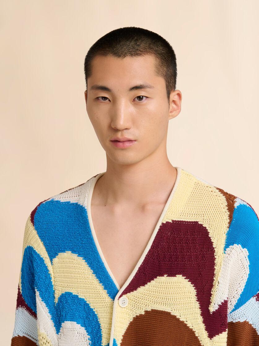 Stutterheim X Marni Burgundy And Blue Cotton Crochet-effect Cardigan