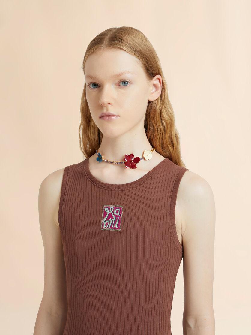 Stutterheim X Marni Burgundy Enamel Flower Rhinestone Necklace
