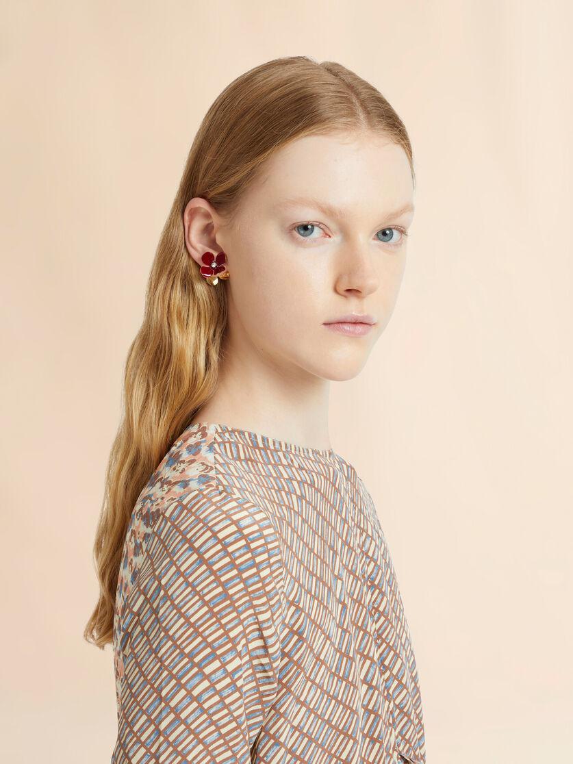 Stutterheim X Marni Burgundy Enamel Flower Stud Earrings