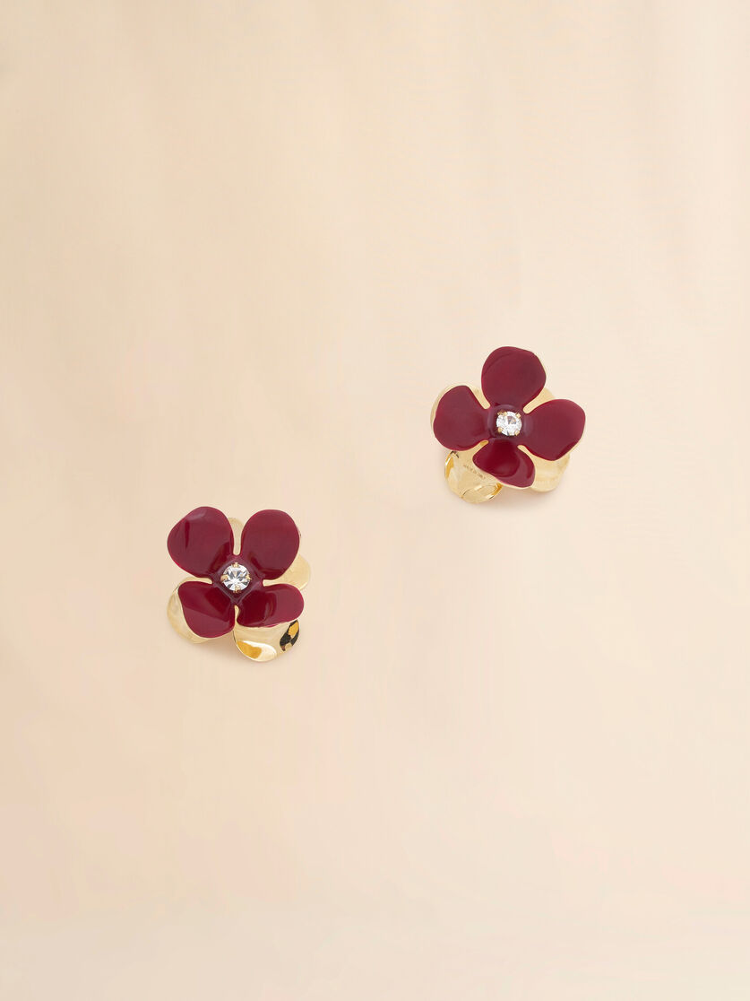 Stutterheim X Marni Burgundy Enamel Flower Stud Earrings