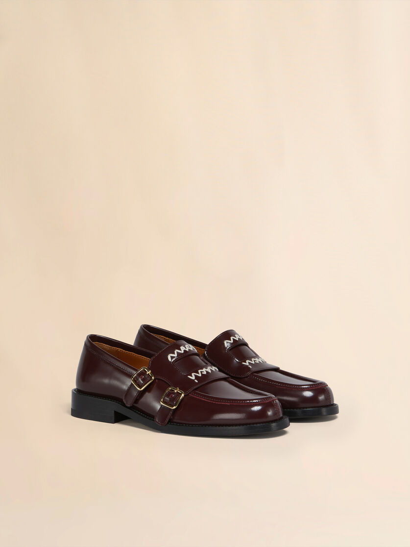 Stutterheim X Marni Burgundy Leather Bambi 3.0 Loafer With Double Buckle