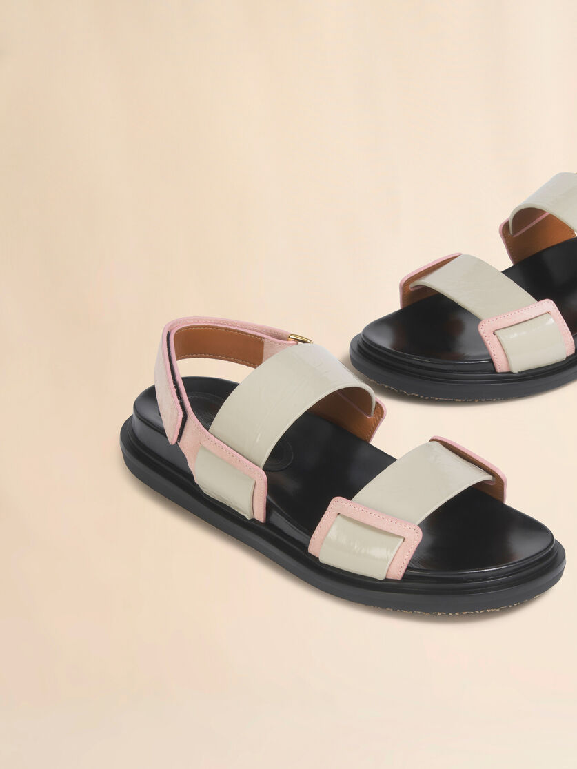 Stutterheim X Marni Cream And Pink Leather Fussbett Double-strap Sandal
