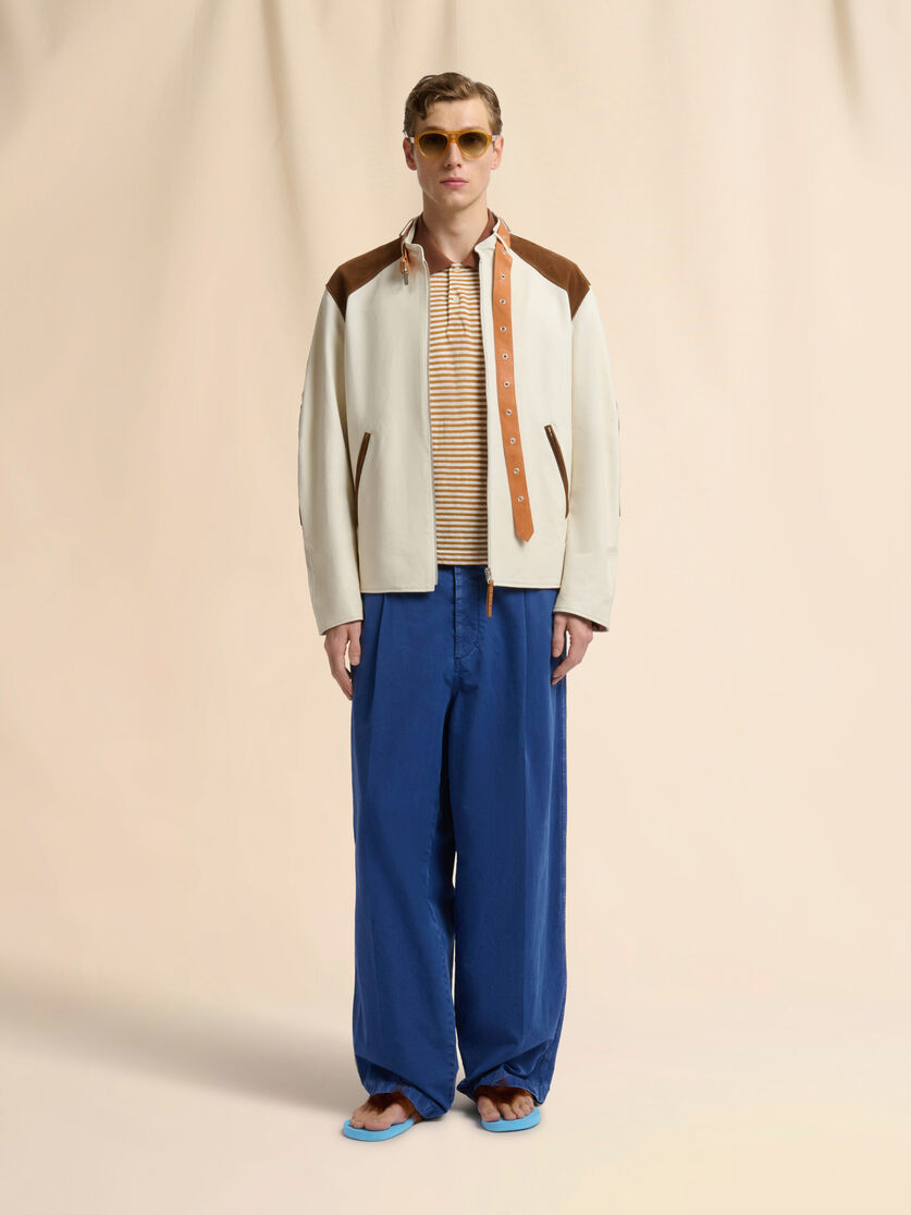 Stutterheim X Marni Cream Nappa Leather Jacket With Buckle Collar