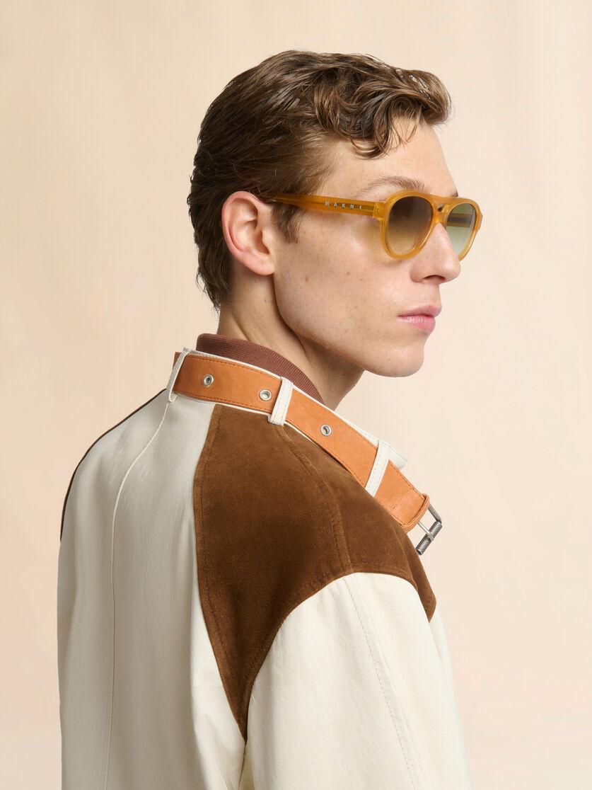 Stutterheim X Marni Cream Nappa Leather Jacket With Buckle Collar