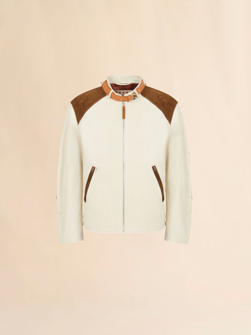 stutterheim x marni Cream nappa leather jacket with buckle collar