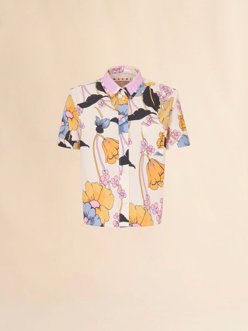 stutterheim x marni Cream poplin cropped shirt with Melodia print