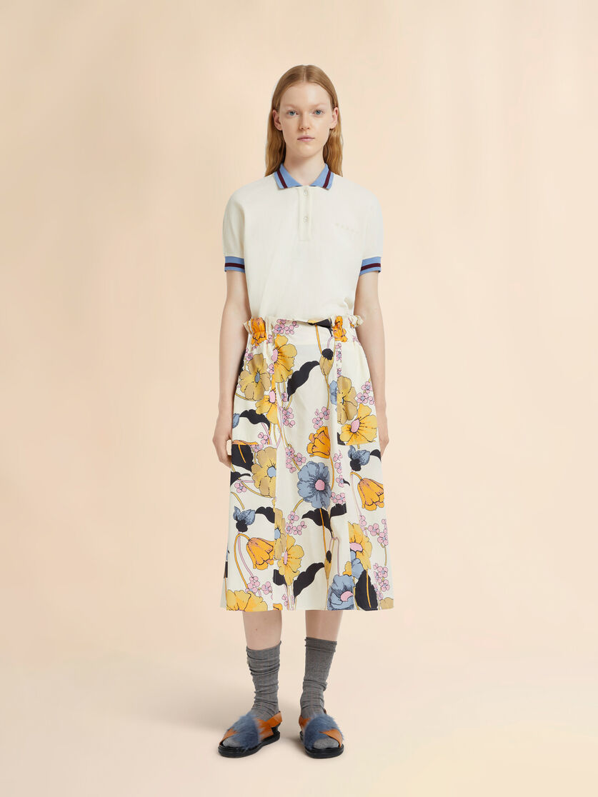 Stutterheim X Marni Cream Poplin Elasticated Midi Skirt With Melodia Print