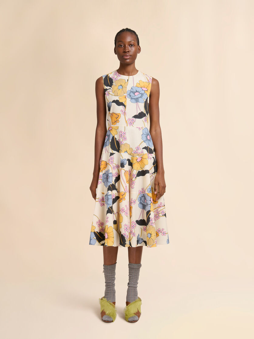 Stutterheim X Marni Cream Poplin Midi Dress With Melodia Print