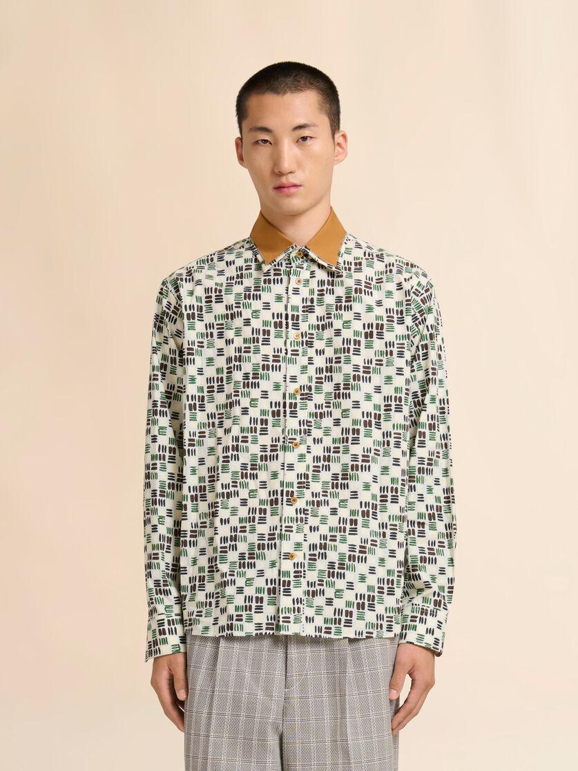 Stutterheim X Marni Cream Poplin Shirt With Green Rhythms Print