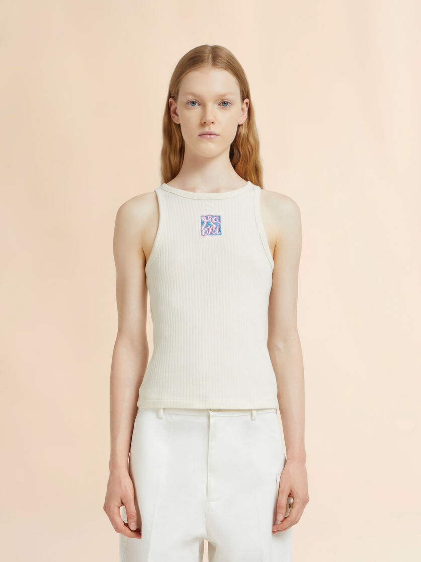 Stutterheim X Marni Cream Ribbed Cotton Tank Top With Marni Frame Logo