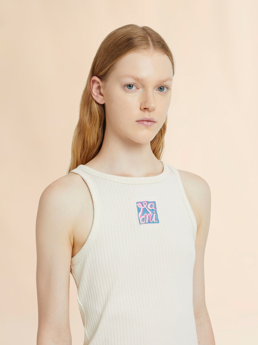 Stutterheim X Marni Cream Ribbed Cotton Tank Top With Marni Frame Logo