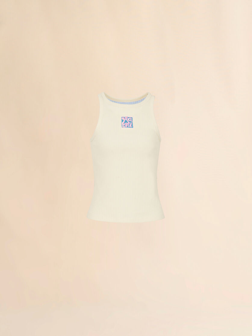 stutterheim x marni Cream ribbed cotton tank top with Marni Frame logo
