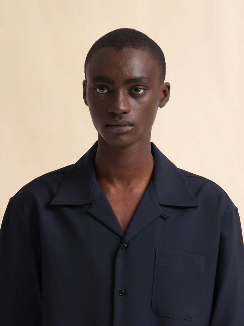 Stutterheim X Marni Dark Blue Tropical Wool Bowling Shirt