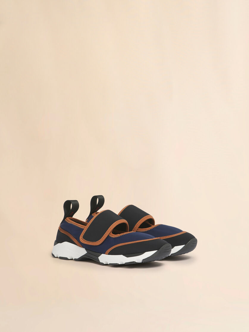 Stutterheim X Marni Deep Blue And Black Lycra Mary Jane Running Sneaker