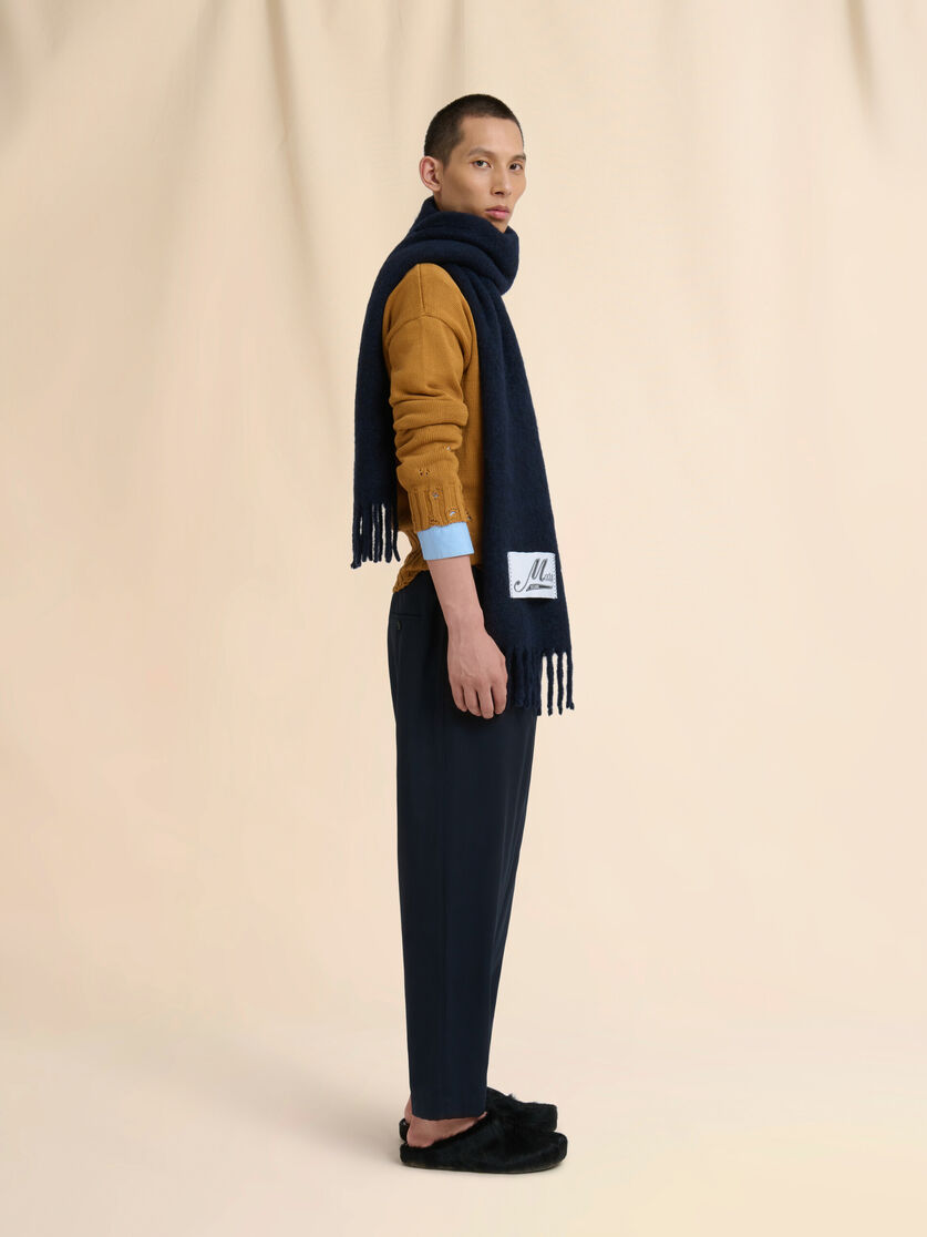 Stutterheim X Marni Deep Blue Brushed Alpaca Scarf With Fringes