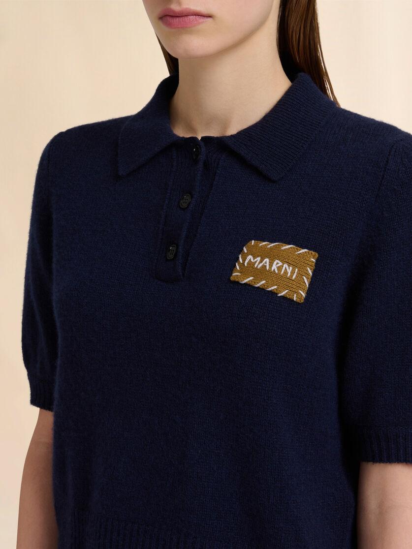 Stutterheim X Marni Deep Blue Cashmere Polo Sweater With Marni Appliqué