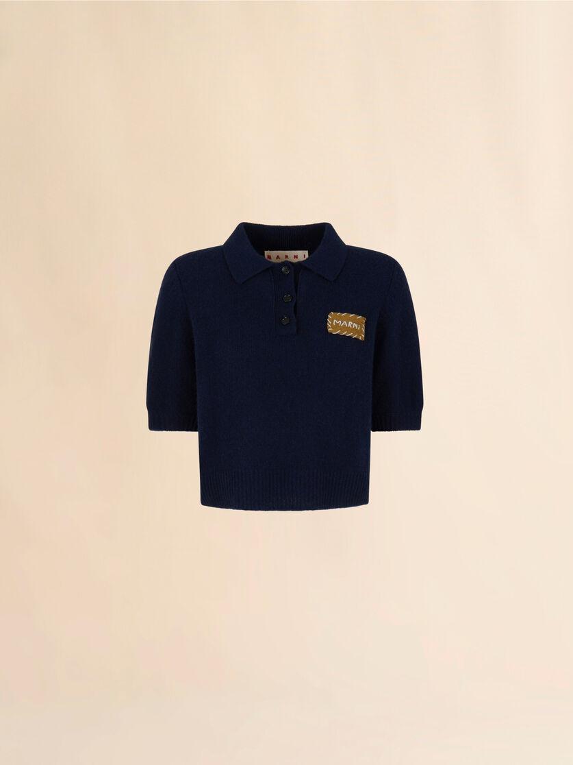 stutterheim x marni Deep blue cashmere polo sweater with Marni appliqué