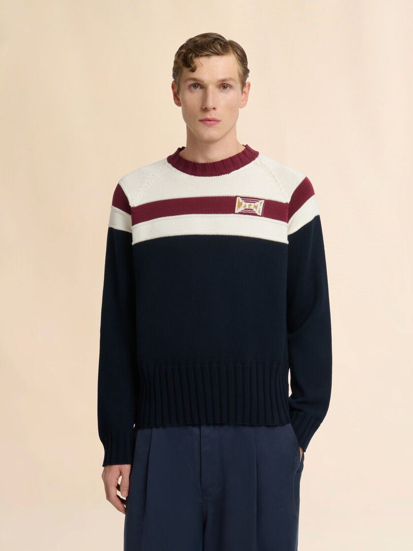 Stutterheim X Marni Deep Blue Cotton Jumper With Contrast Stripe