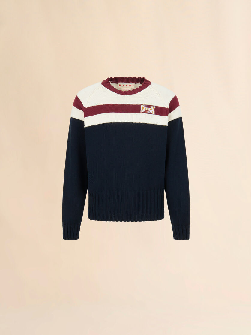 stutterheim x marni Deep blue cotton jumper with contrast stripe