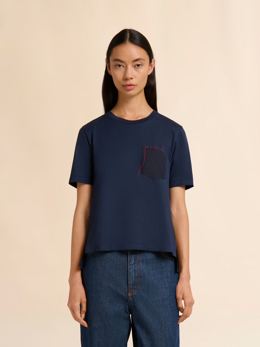 Stutterheim X Marni Deep Blue Cotton T-shirt With Handstitched Marni Logo