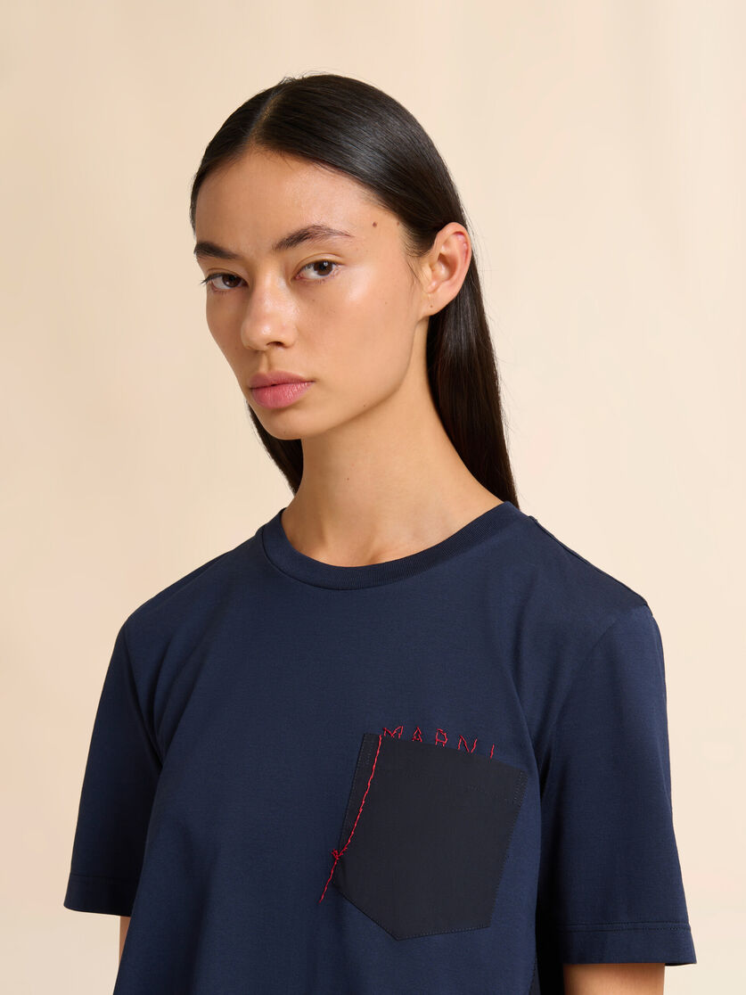 Stutterheim X Marni Deep Blue Cotton T-shirt With Handstitched Marni Logo