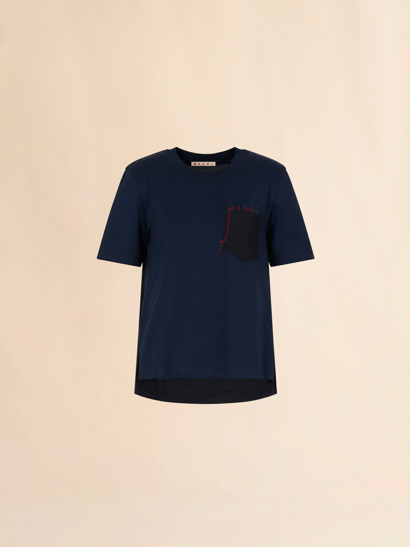 stutterheim x marni Deep blue cotton T-shirt with handstitched Marni logo