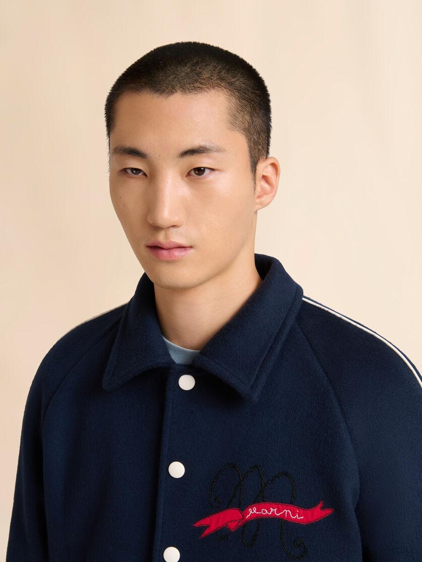 Stutterheim X Marni Deep Blue Felt Bomber Jacket With Embroidered Marni Flag Patch