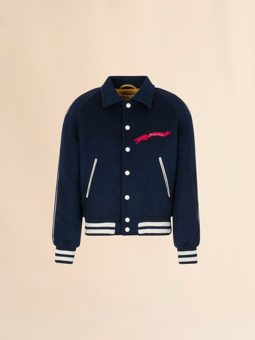 stutterheim x marni Deep blue felt bomber jacket with embroidered Marni flag patch
