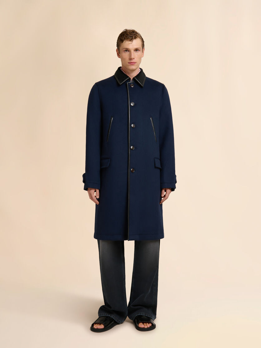 Stutterheim X Marni Deep Blue Felt Duster Coat With Contrast Collar