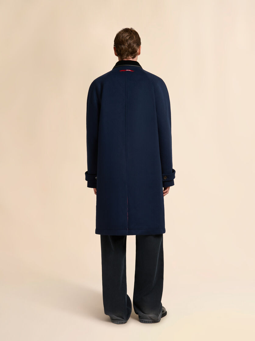 Stutterheim X Marni Deep Blue Felt Duster Coat With Contrast Collar