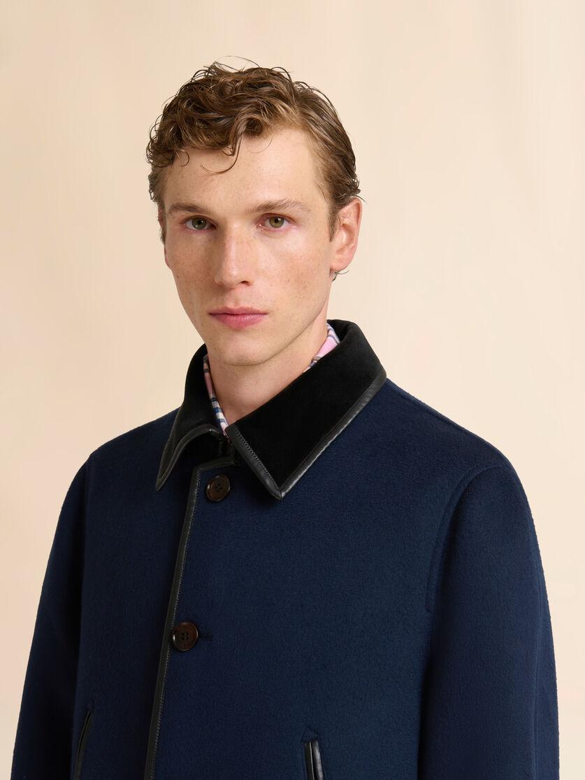 Stutterheim X Marni Deep Blue Felt Duster Coat With Contrast Collar