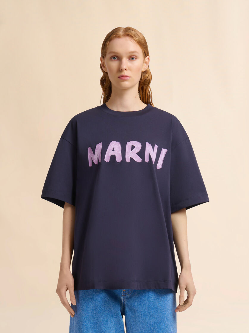 Stutterheim X Marni Deep Blue Organic Cotton T-shirt With Logo