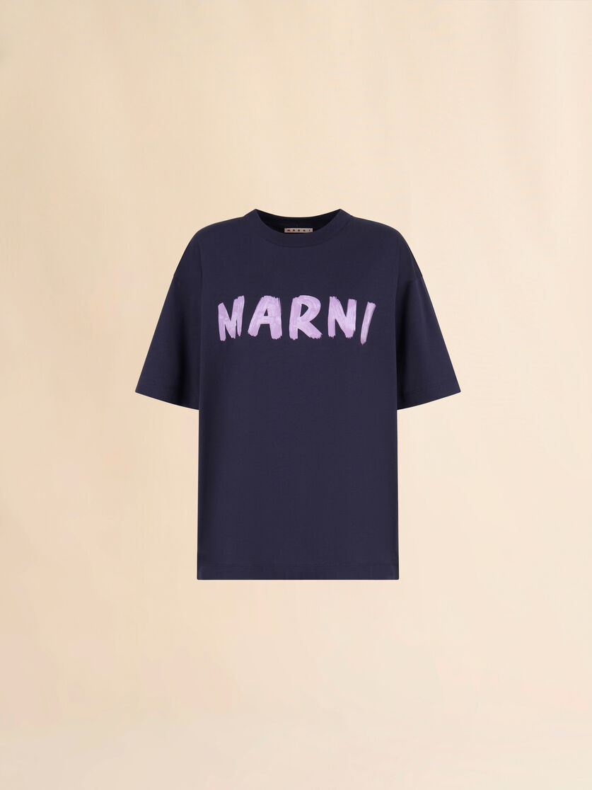 stutterheim x marni Deep blue organic cotton T-shirt with logo
