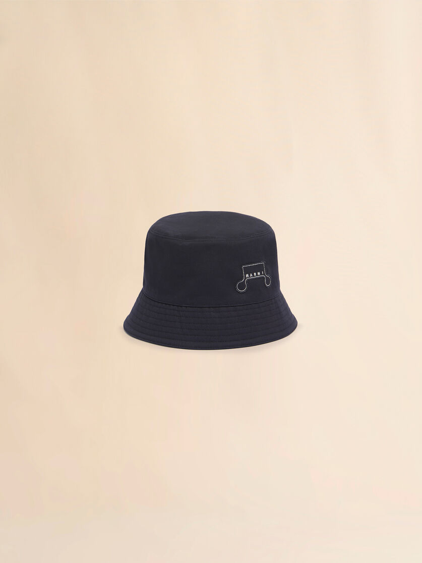 stutterheim x marni Deep blue organic gabardine bucket hat with Trunkaroo patch