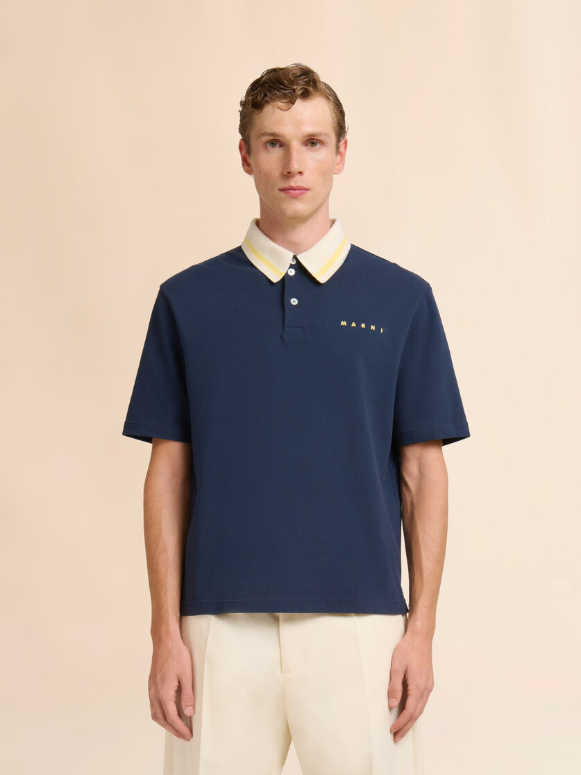 Stutterheim X Marni Deep Blue Piqué Polo Shirt With Striped Collar