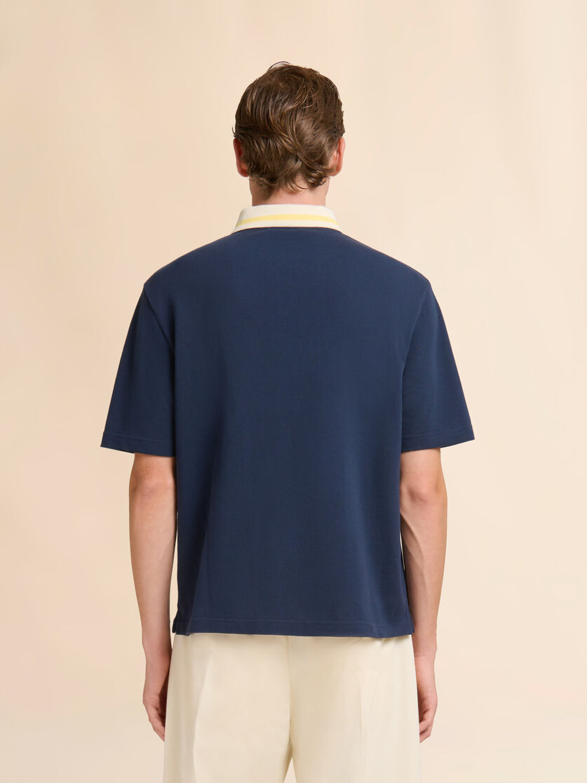 Stutterheim X Marni Deep Blue Piqué Polo Shirt With Striped Collar