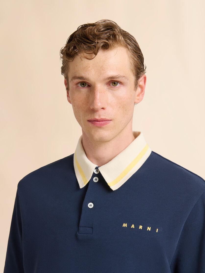 Stutterheim X Marni Deep Blue Piqué Polo Shirt With Striped Collar