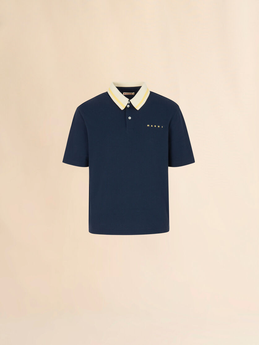 stutterheim x marni Deep blue piqué polo shirt with striped collar