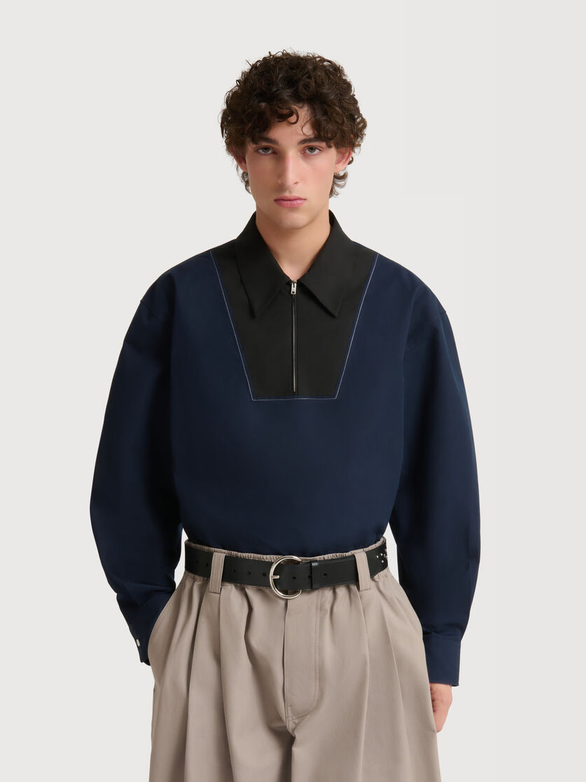 Stutterheim X Marni Deep Blue Poplin Shirt With Zipper Bib
