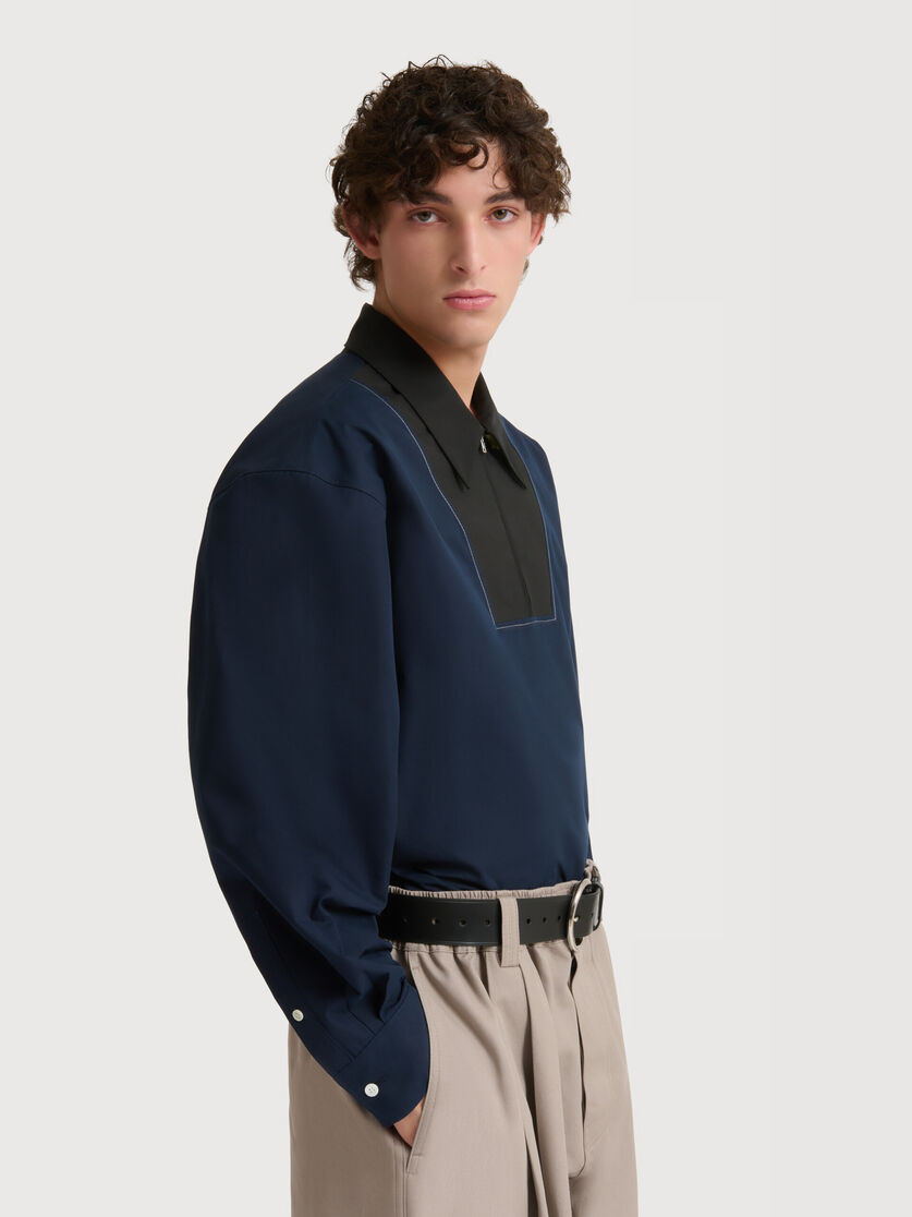Stutterheim X Marni Deep Blue Poplin Shirt With Zipper Bib