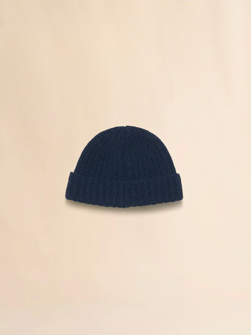 Stutterheim X Marni Deep Blue Ribbed Beanie With Hand-stitched Logo