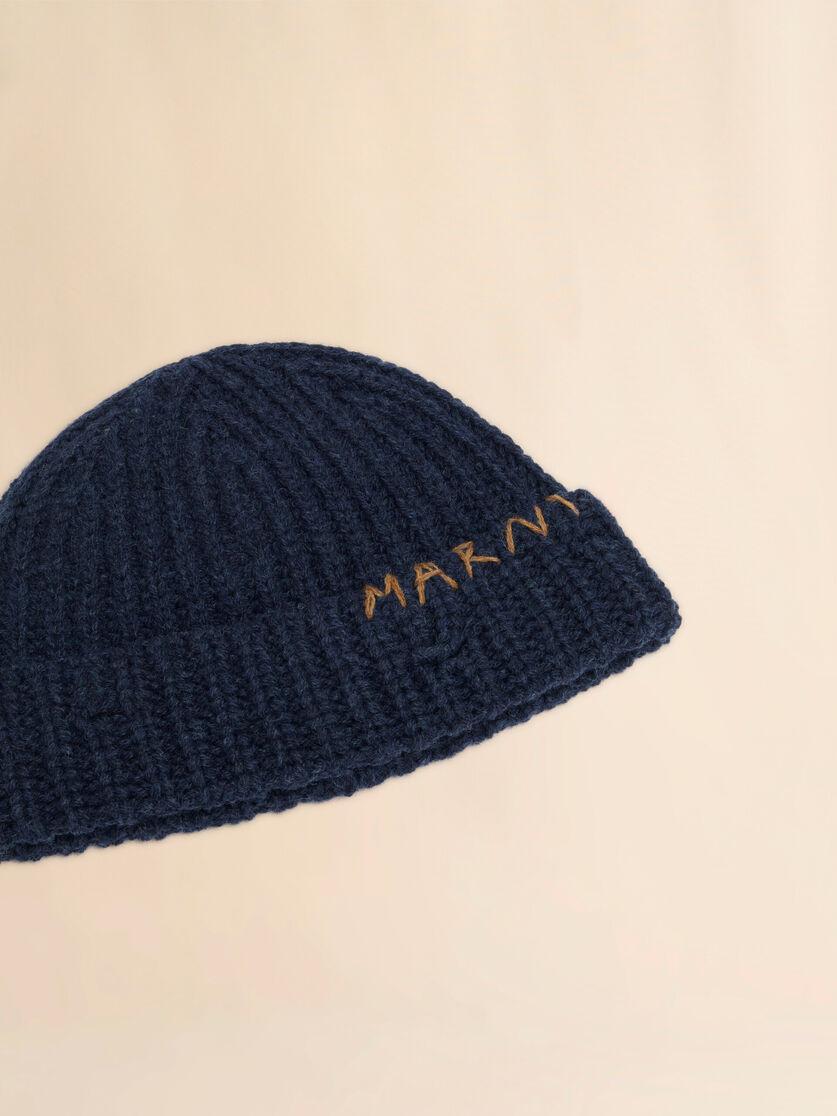 Stutterheim X Marni Deep Blue Ribbed Beanie With Hand-stitched Logo