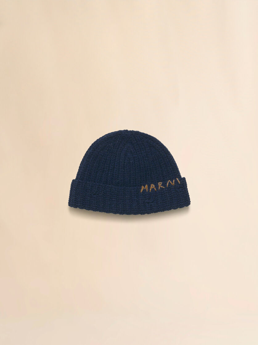 stutterheim x marni Deep blue ribbed beanie with hand-stitched logo