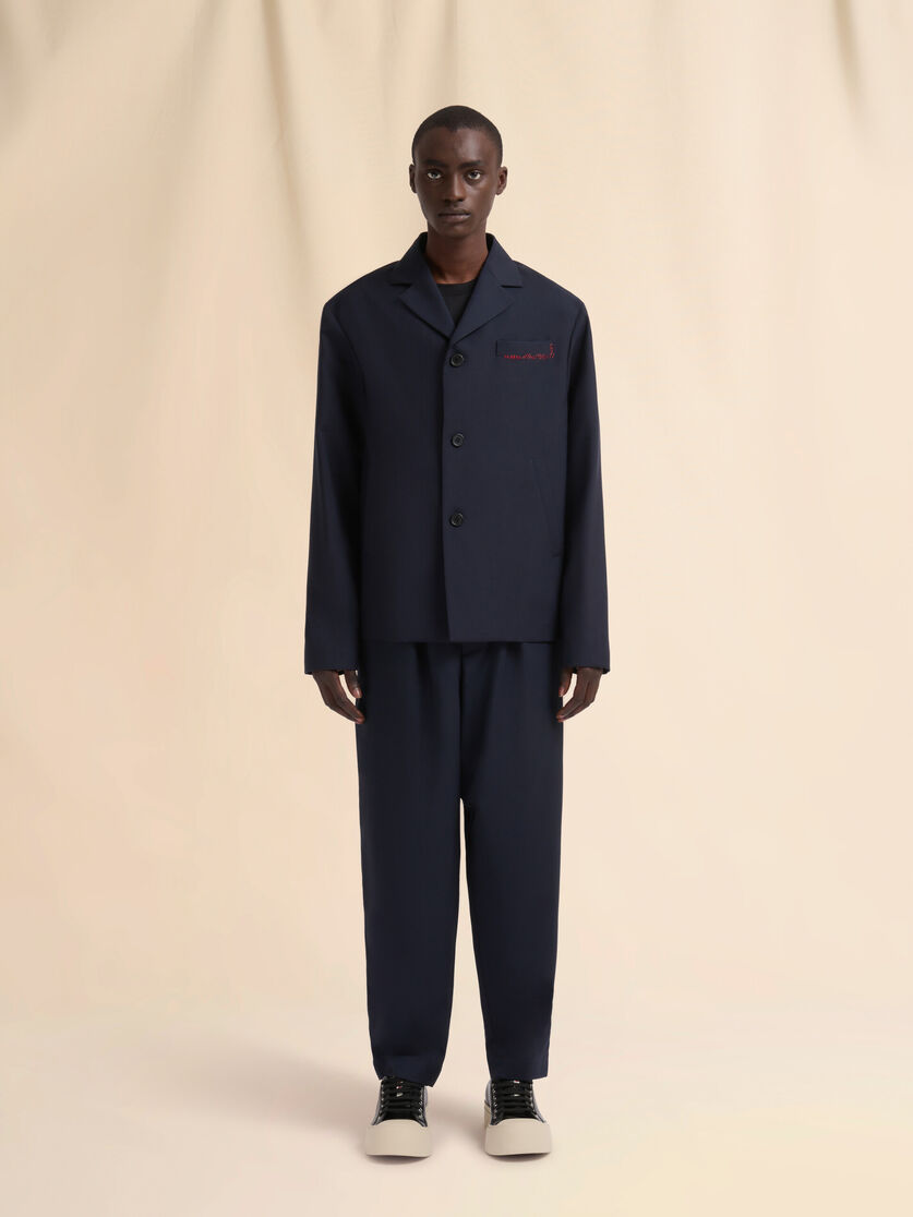 Stutterheim X Marni Deep Blue Single Breasted Wool Jacket With Marni Symbol