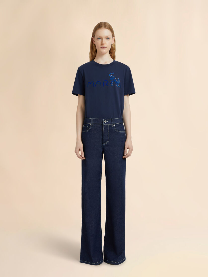 Stutterheim X Marni Deep Blue Stretch Denim Wide-leg Jeans
