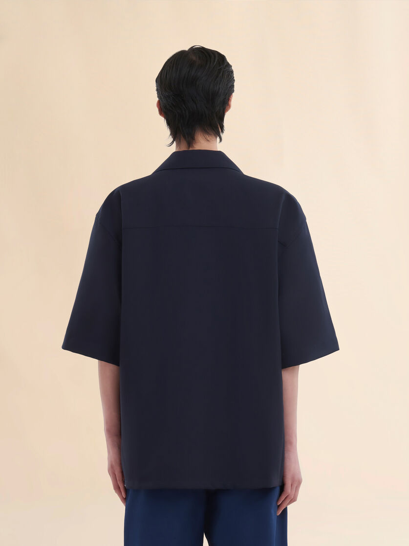 Stutterheim X Marni Deep Blue Tropical Wool Bowling Shirt With Marni Mending