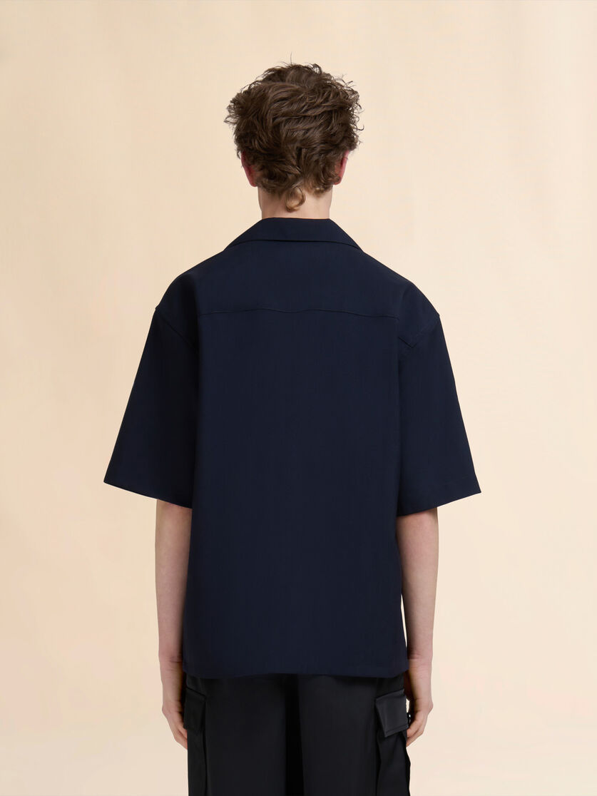 Stutterheim X Marni Deep Blue Tropical Wool Bowling Shirt With Marni Mending