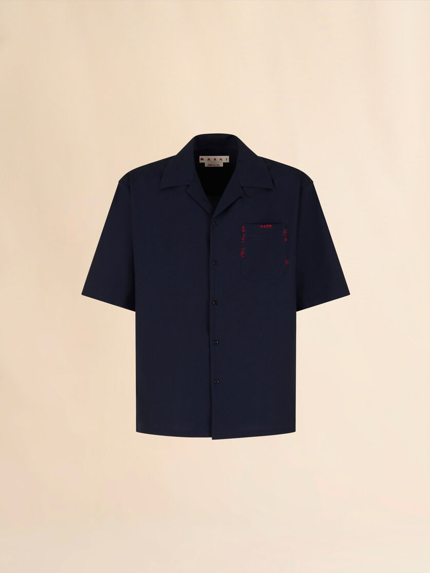 stutterheim x marni Deep blue tropical wool bowling shirt with Marni Mending