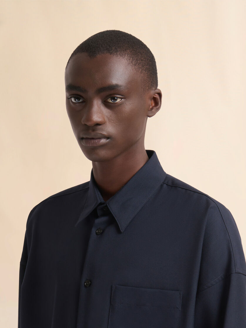 Stutterheim X Marni Deep Blue Tropical Wool Long-sleeved Shirt